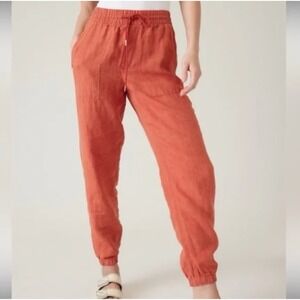 Athleta Women Linen Jogger Pants Coral Drawstring Waist Size 16